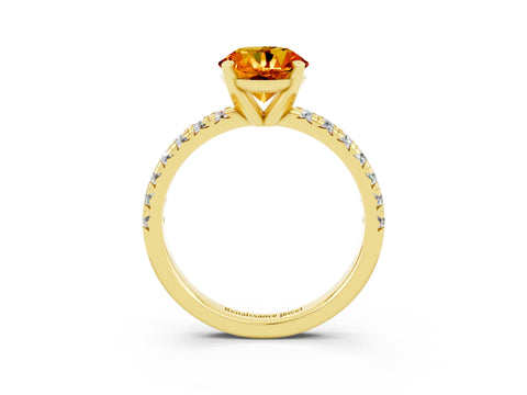 Yellow gold Round Cut Solitaire Pave Diamond Engagement Ring with Four-Prong Setting_3