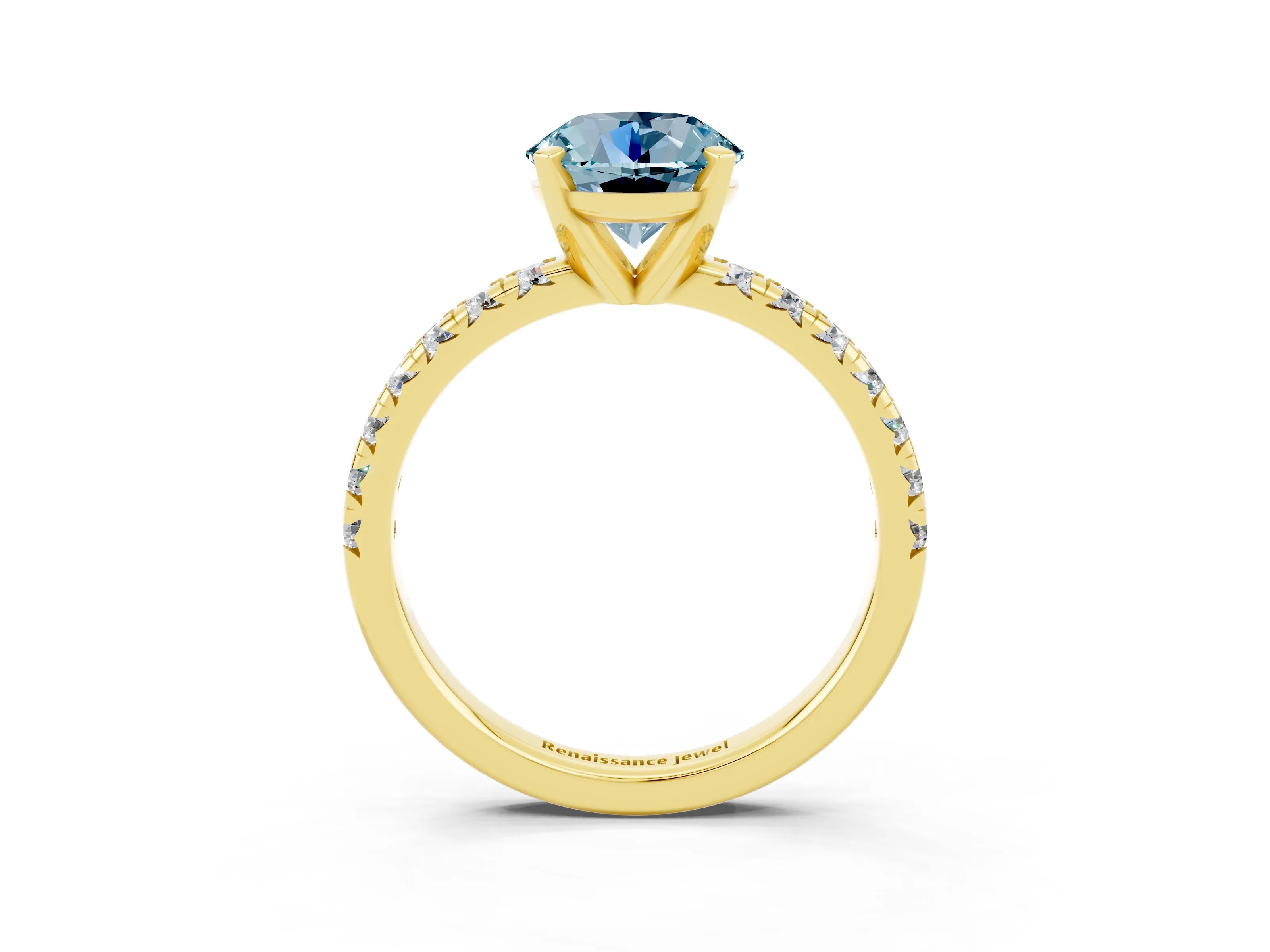 Yellow gold Round Cut Solitaire Pave Diamond Engagement Ring with Four-Prong Setting_3