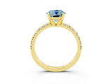 Yellow gold Round Cut Solitaire Pave Diamond Engagement Ring with Four-Prong Setting_3