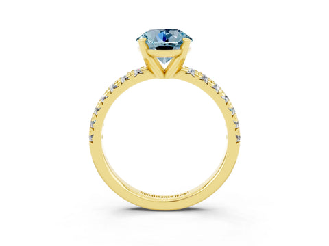 Yellow gold Round Cut Solitaire Pave Diamond Engagement Ring with Four-Prong Setting_3