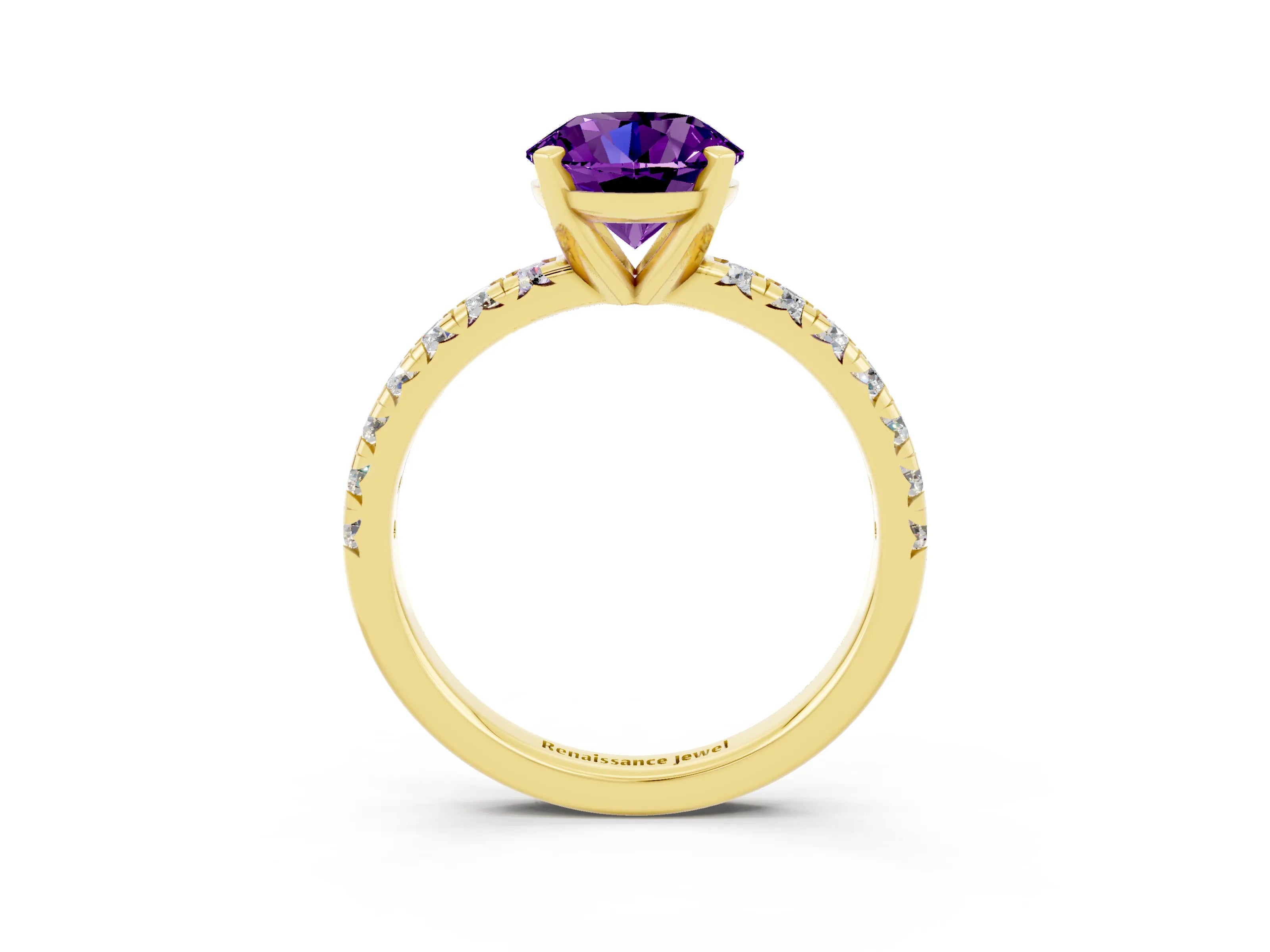 Yellow gold Round Cut Solitaire Pave Diamond Engagement Ring with Four-Prong Setting_3