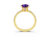 Yellow gold Round Cut Solitaire Pave Diamond Engagement Ring with Four-Prong Setting_3