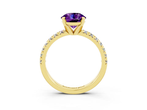 Yellow gold Round Cut Solitaire Pave Diamond Engagement Ring with Four-Prong Setting_3