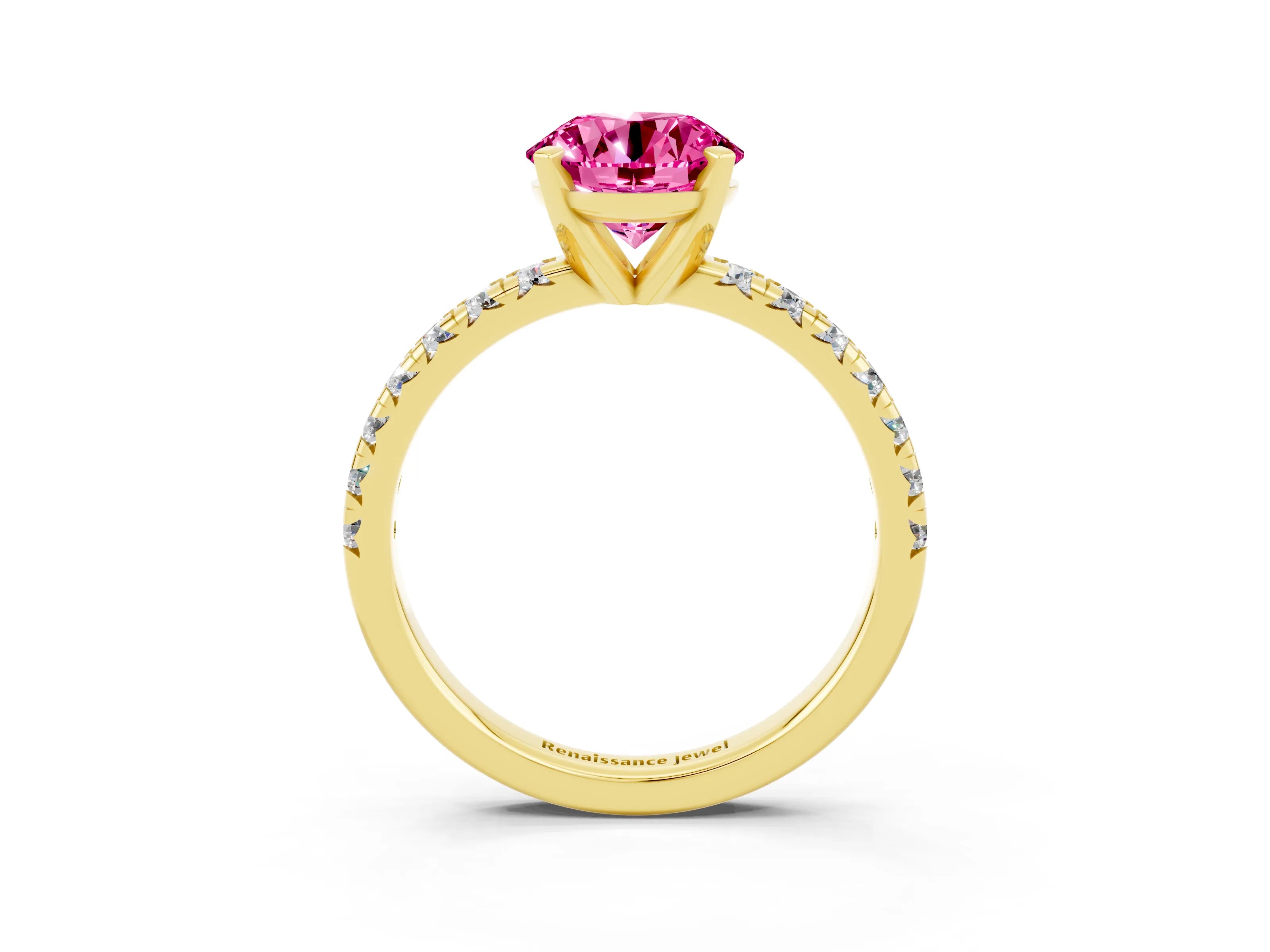 Yellow gold Round Cut Solitaire Pave Diamond Engagement Ring with Four-Prong Setting_3