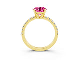 Yellow gold Round Cut Solitaire Pave Diamond Engagement Ring with Four-Prong Setting_3