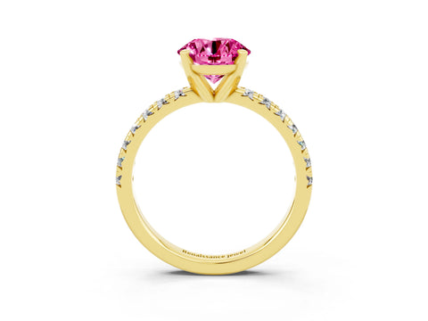 Yellow gold Round Cut Solitaire Pave Diamond Engagement Ring with Four-Prong Setting_3