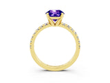 Yellow gold Round Cut Solitaire Pave Diamond Engagement Ring with Four-Prong Setting_3