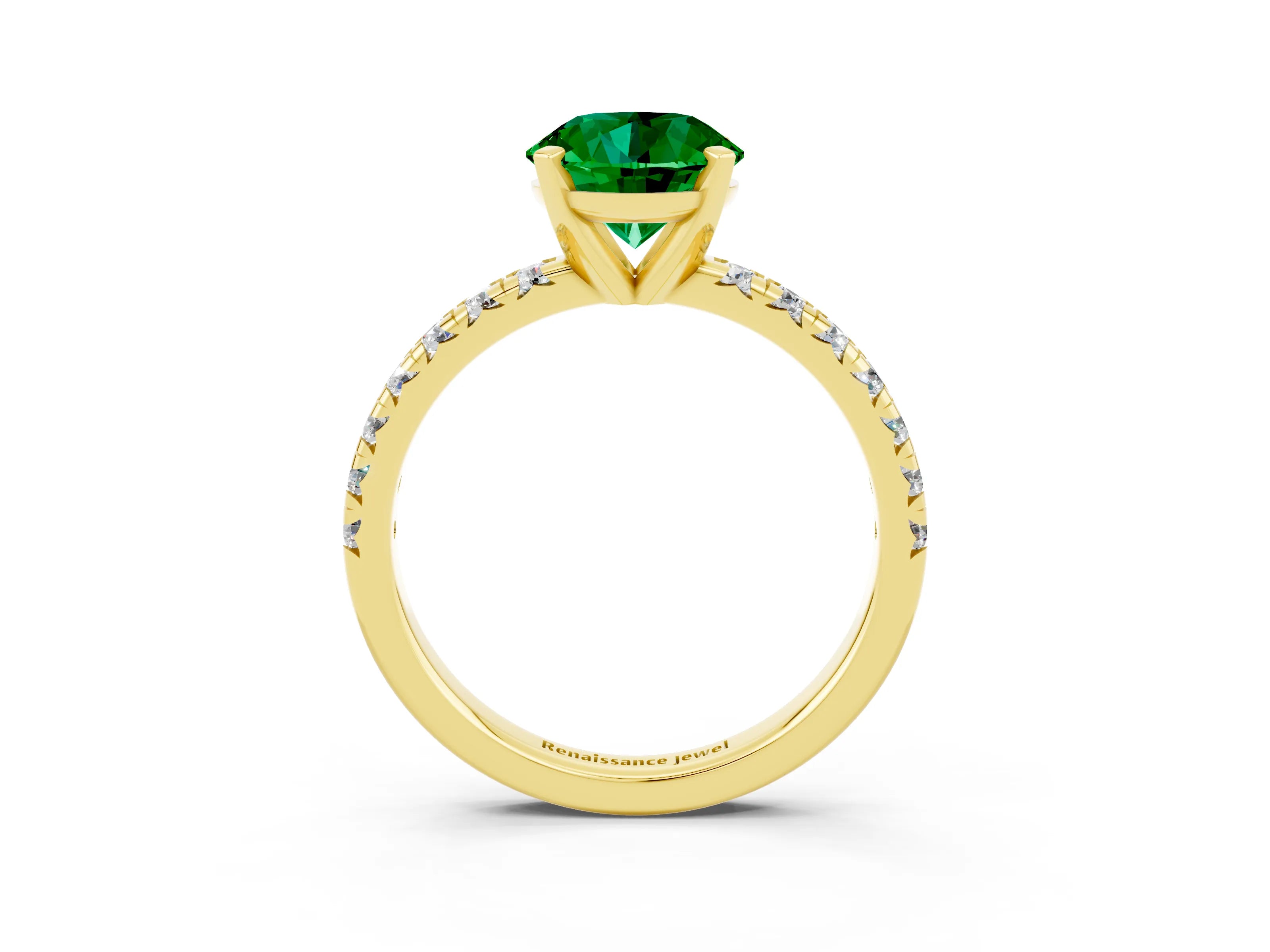Yellow gold Round Cut Solitaire Pave Diamond Engagement Ring with Four-Prong Setting_3