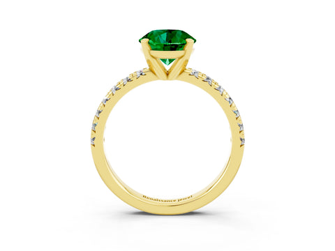 Yellow gold Round Cut Solitaire Pave Diamond Engagement Ring with Four-Prong Setting_3
