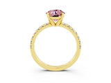 Yellow gold Round Cut Solitaire Pave Diamond Engagement Ring with Four-Prong Setting_3