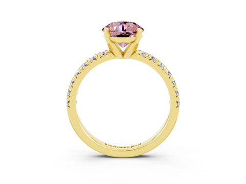 Yellow gold Round Cut Solitaire Pave Diamond Engagement Ring with Four-Prong Setting_3