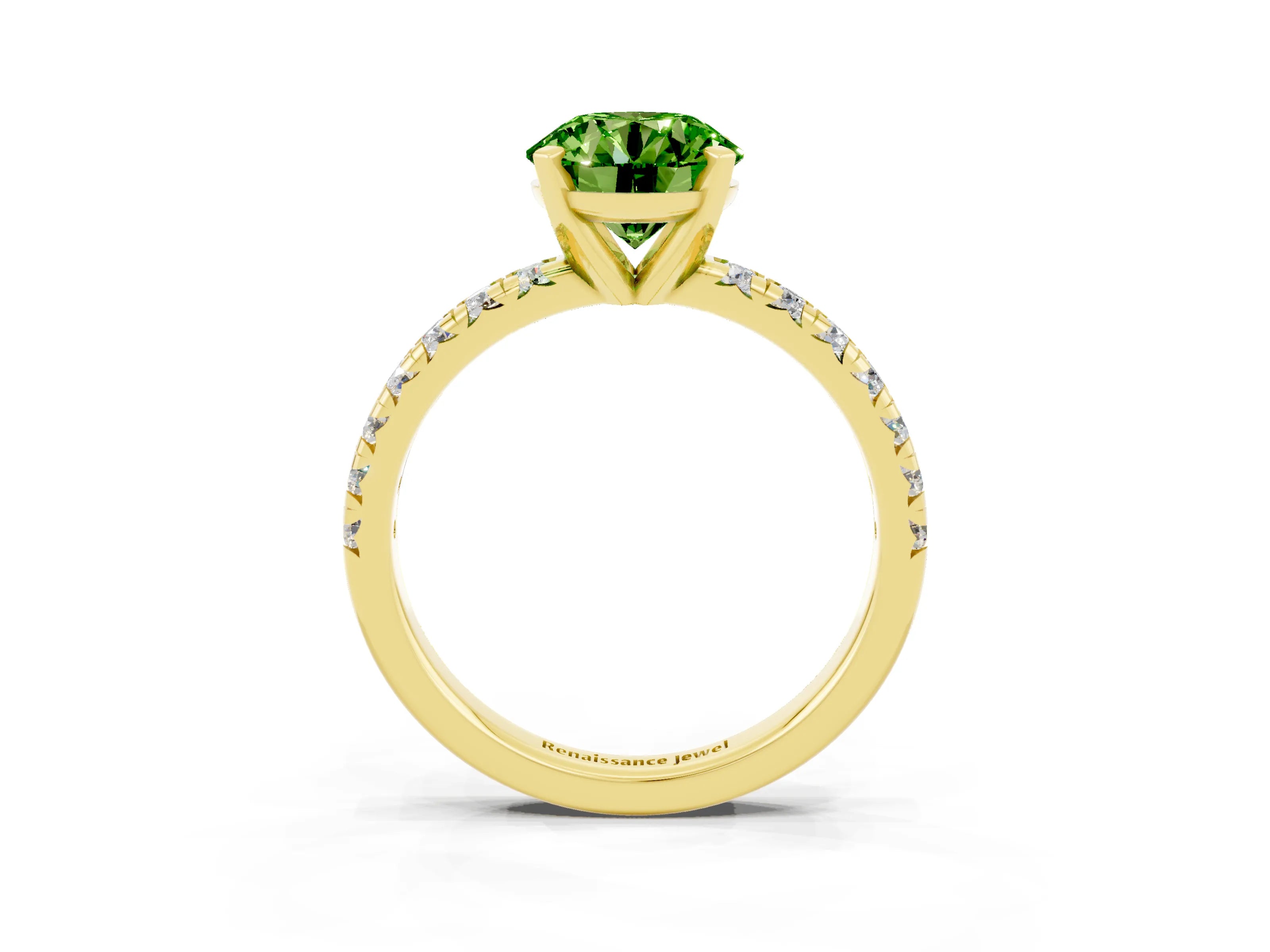 Yellow gold Round Cut Solitaire Pave Diamond Engagement Ring with Four-Prong Setting_3