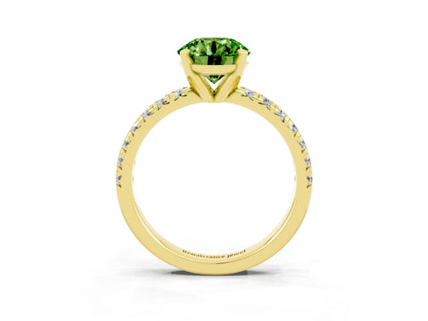 Yellow gold Round Cut Solitaire Pave Diamond Engagement Ring with Four-Prong Setting_3