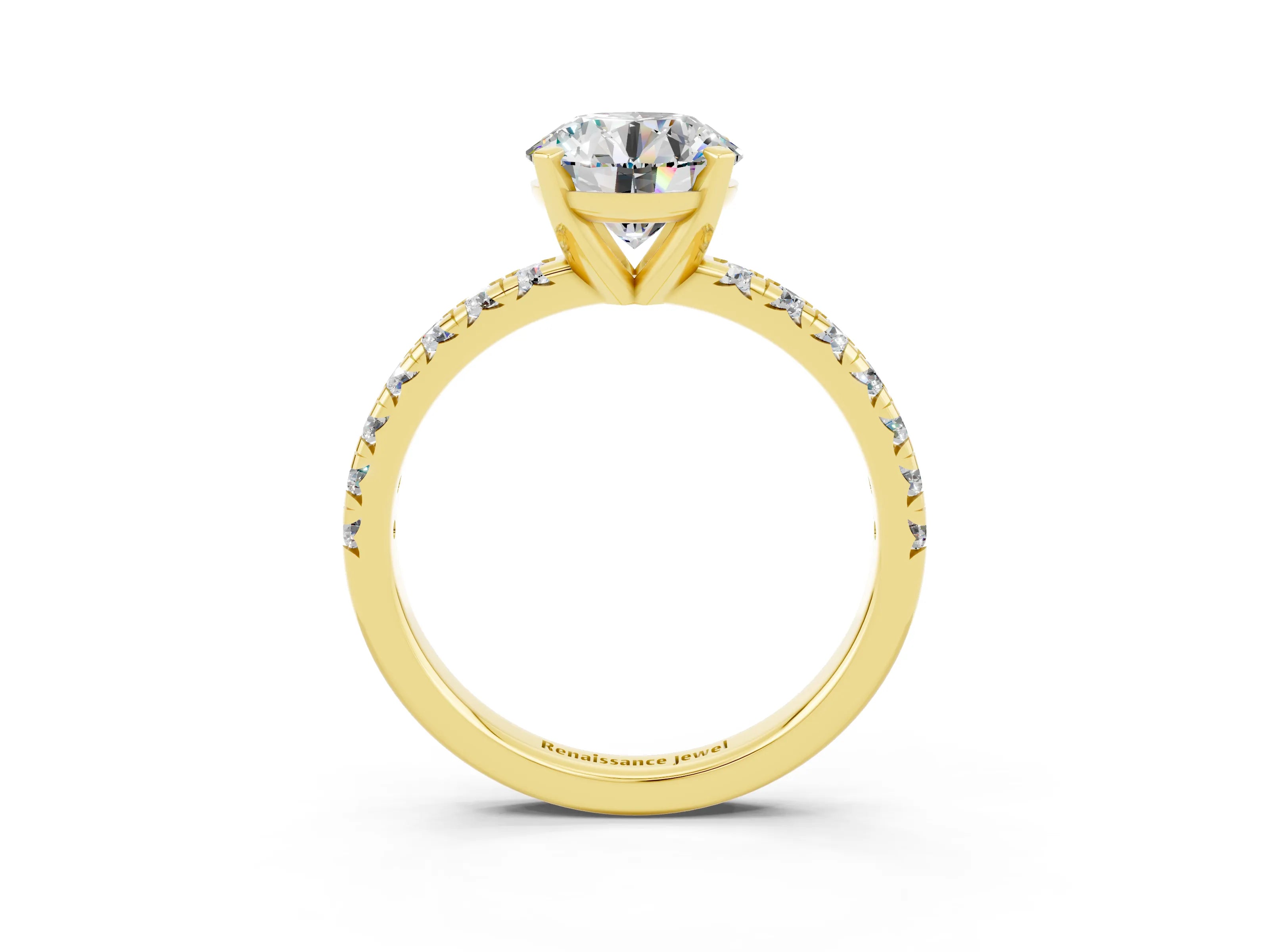 Yellow gold Round Cut Solitaire Pave Diamond Engagement Ring with Four-Prong Setting_3