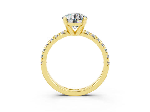 Yellow gold Round Cut Solitaire Pave Diamond Engagement Ring with Four-Prong Setting_3
