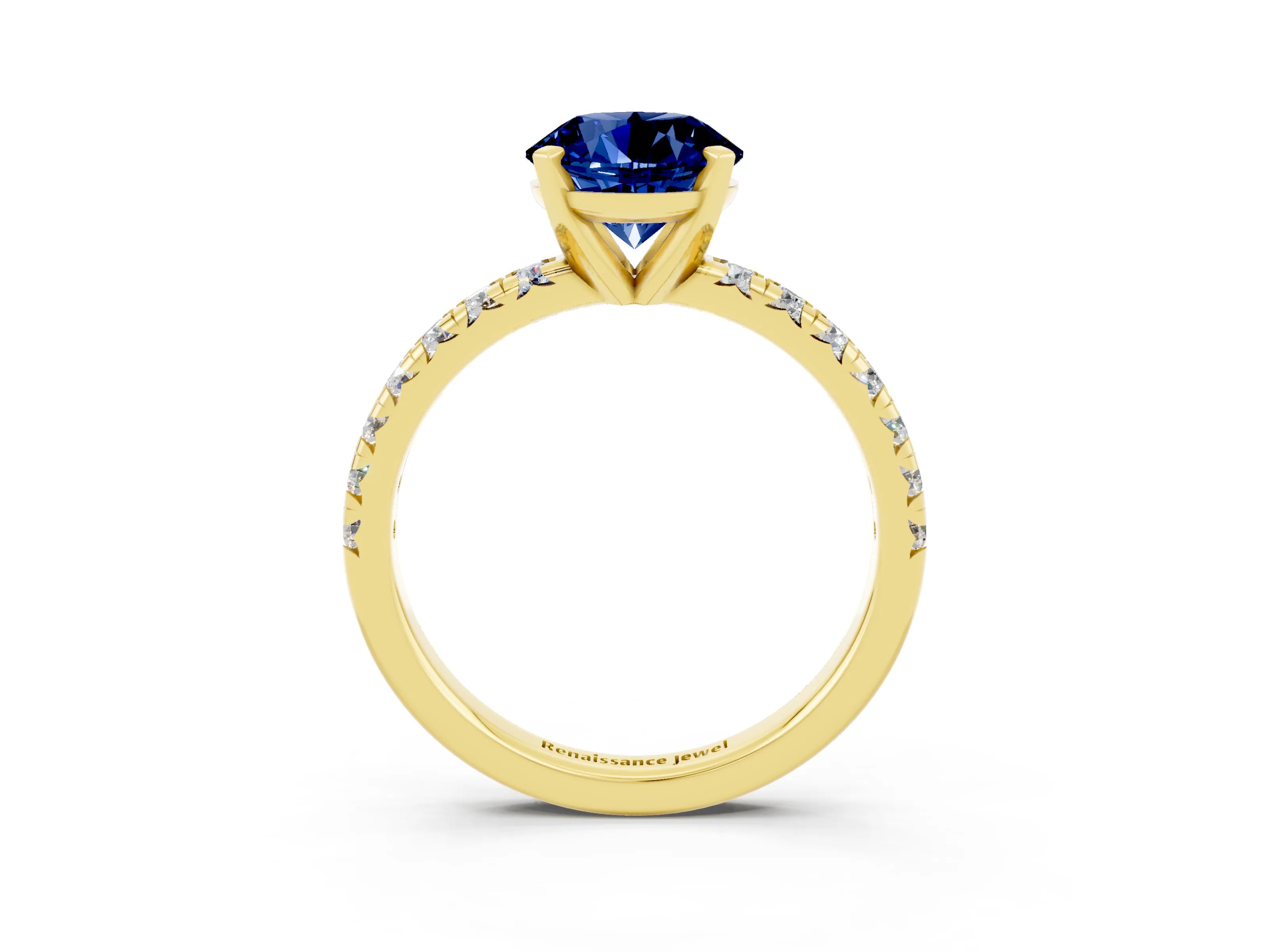 Yellow gold Round Cut Solitaire Pave Diamond Engagement Ring with Four-Prong Setting_3