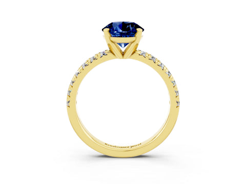 Yellow gold Round Cut Solitaire Pave Diamond Engagement Ring with Four-Prong Setting_3