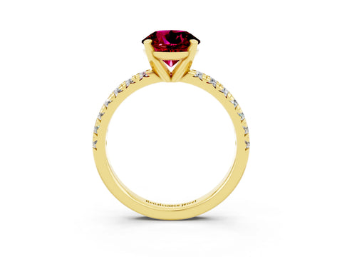 Yellow gold Round Cut Solitaire Pave Diamond Engagement Ring with Four-Prong Setting_3