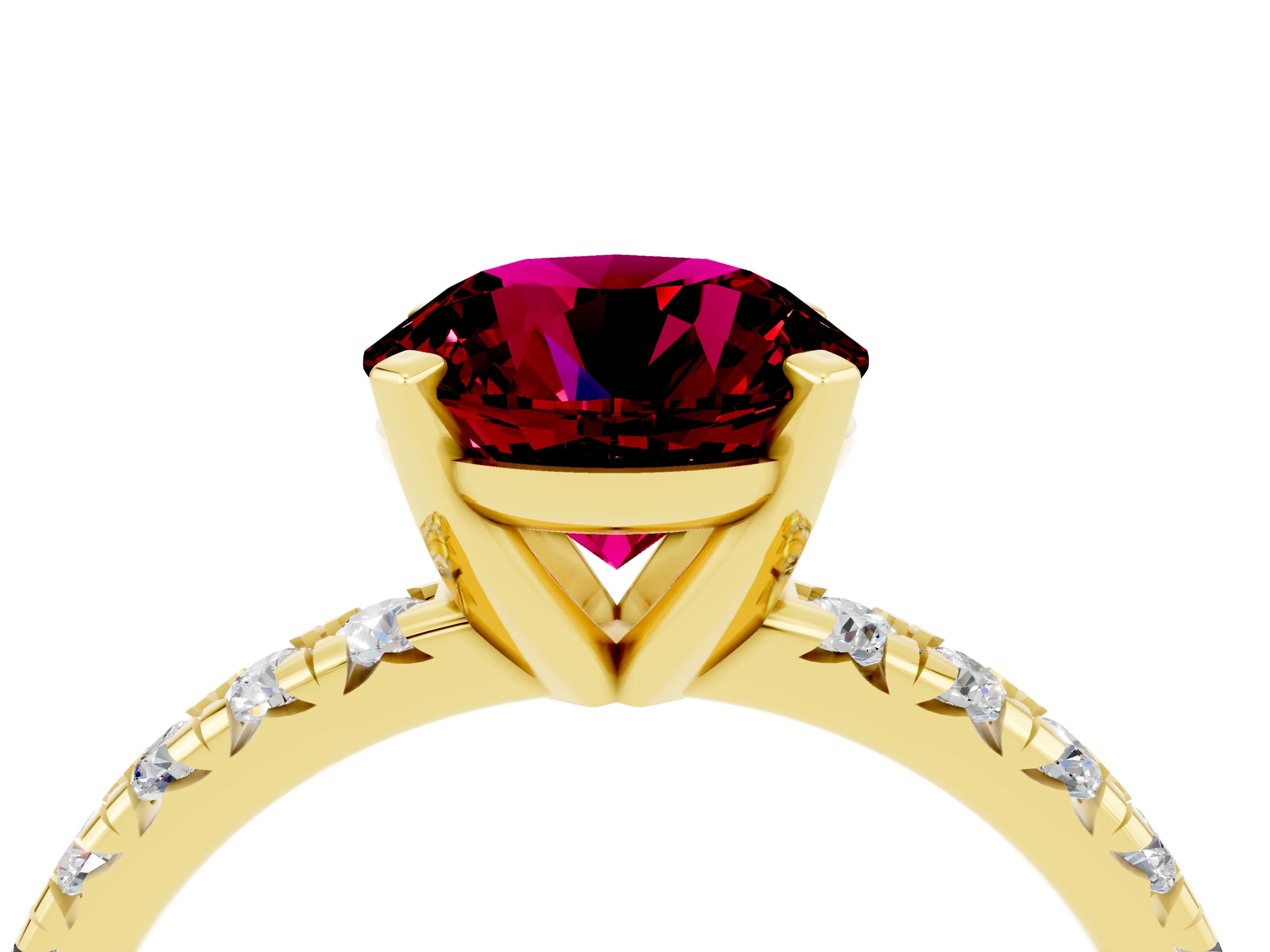 Yellow gold Round Cut Solitaire Pave Diamond Engagement Ring with Four-Prong Setting_4