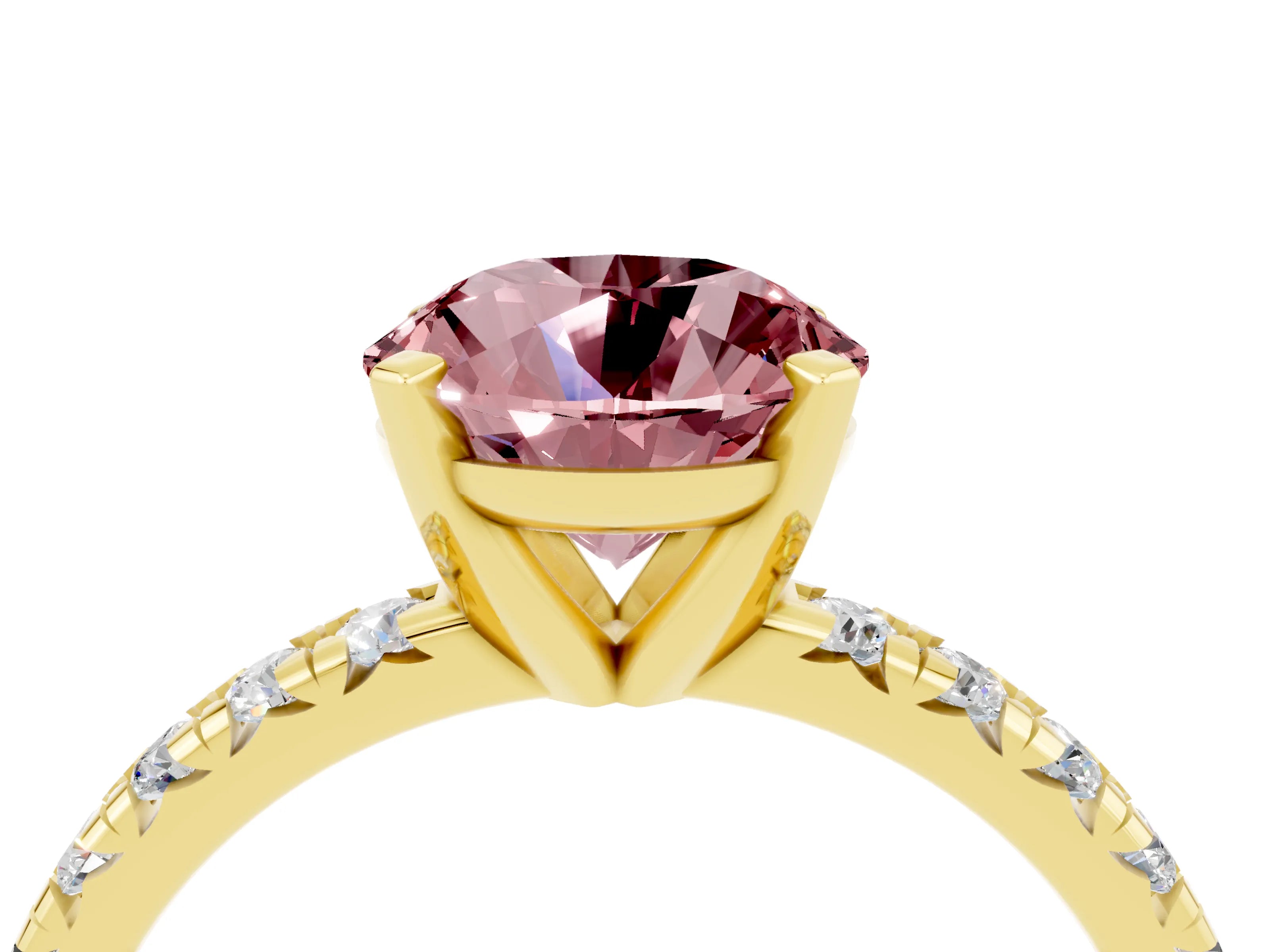 Yellow gold Round Cut Solitaire Pave Diamond Engagement Ring with Four-Prong Setting_4