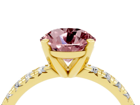 Yellow gold Round Cut Solitaire Pave Diamond Engagement Ring with Four-Prong Setting_4