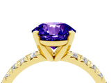 Yellow gold Round Cut Solitaire Pave Diamond Engagement Ring with Four-Prong Setting_4