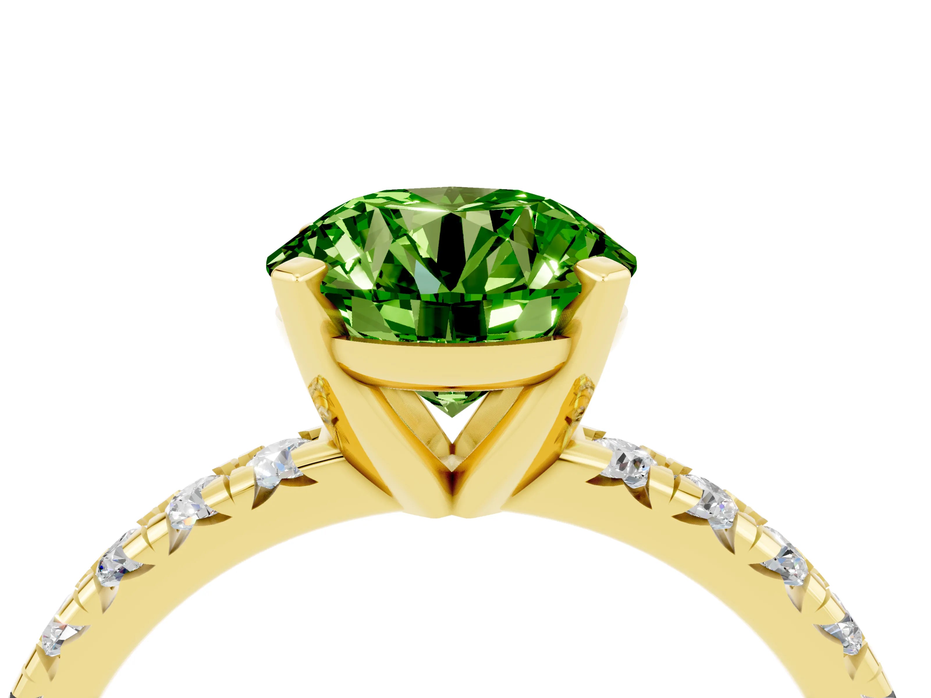 Yellow gold Round Cut Solitaire Pave Diamond Engagement Ring with Four-Prong Setting_4