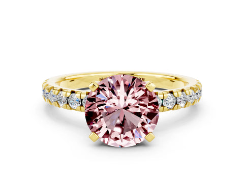 Yellow gold Round Cut Solitaire Pave Diamond Engagement Ring with Four-Prong Setting