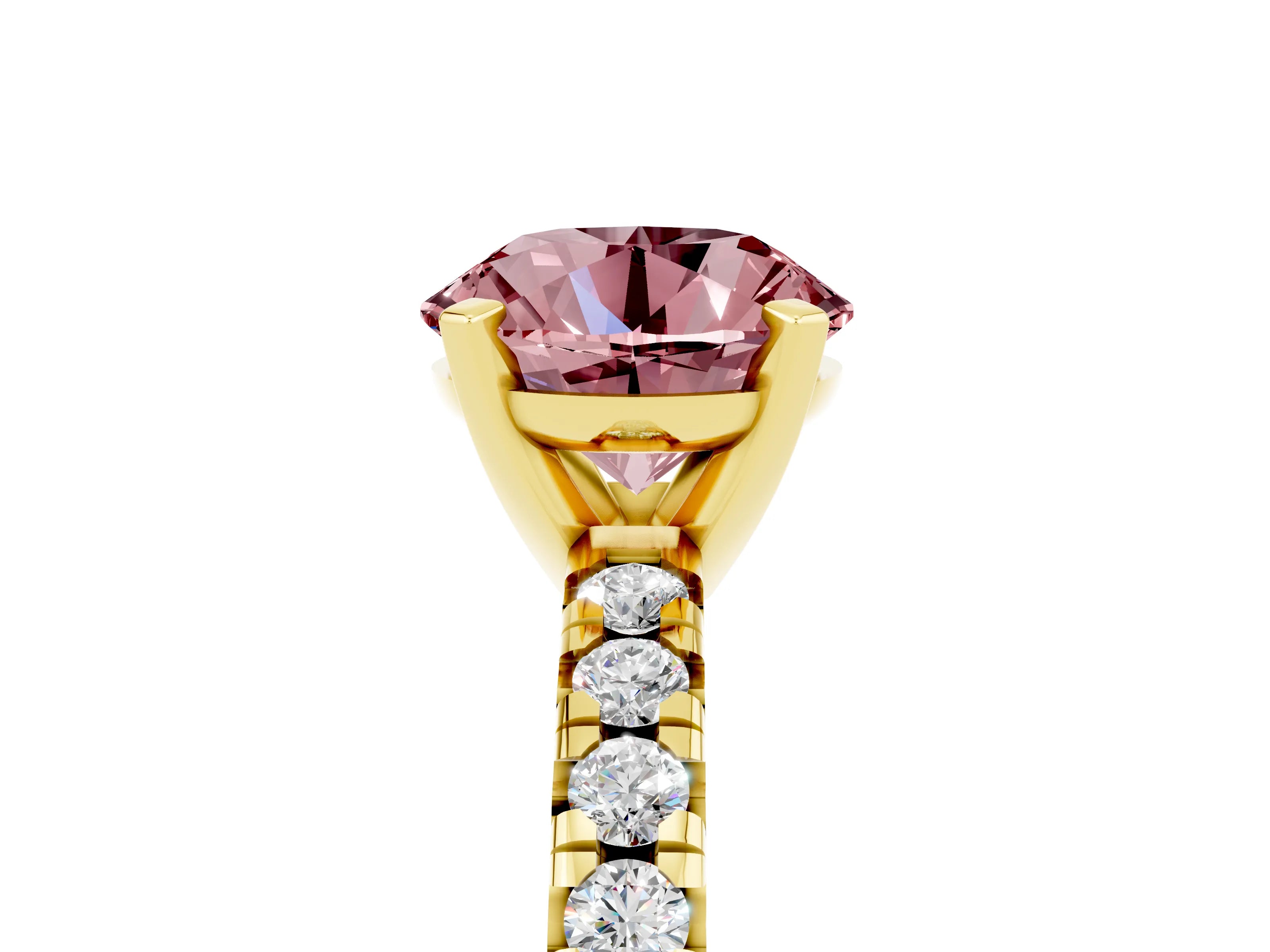Yellow gold Round Cut Solitaire Pave Diamond Engagement Ring with Four-Prong Setting_5