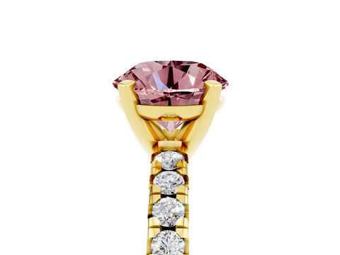 Yellow gold Round Cut Solitaire Pave Diamond Engagement Ring with Four-Prong Setting_5