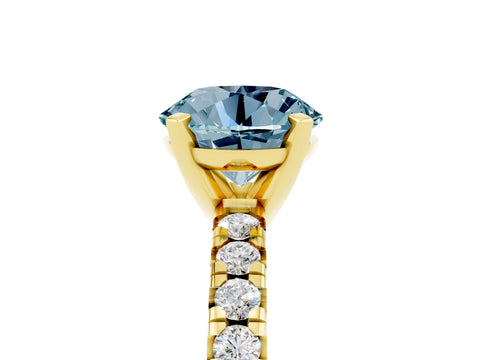 Yellow gold Round Cut Solitaire Pave Diamond Engagement Ring with Four-Prong Setting_5