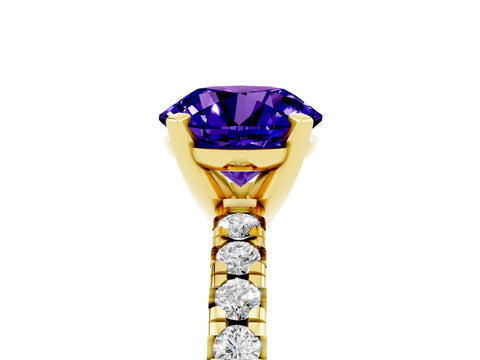 Yellow gold Round Cut Solitaire Pave Diamond Engagement Ring with Four-Prong Setting_5