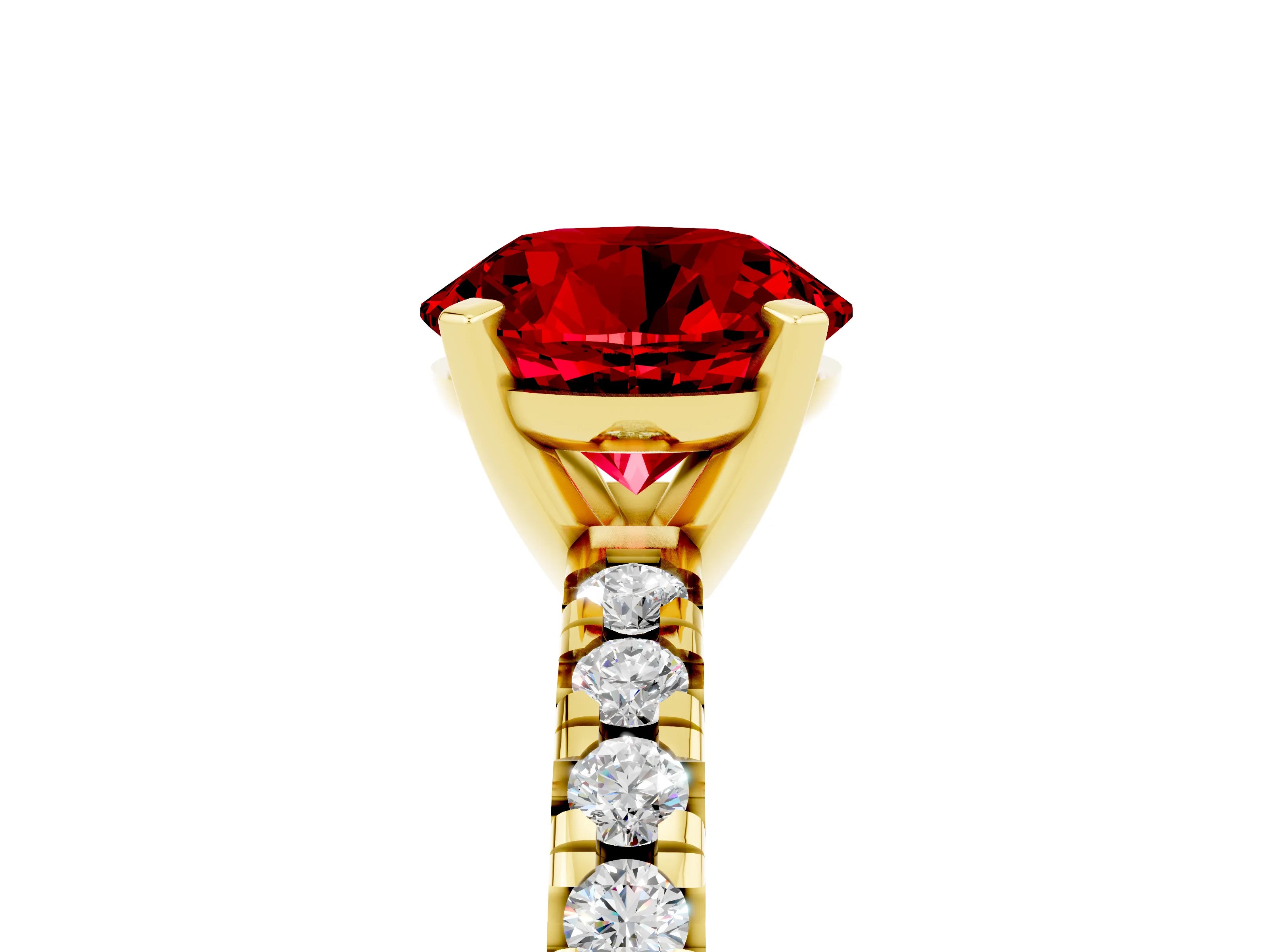 Yellow gold Round Cut Solitaire Pave Diamond Engagement Ring with Four-Prong Setting_5