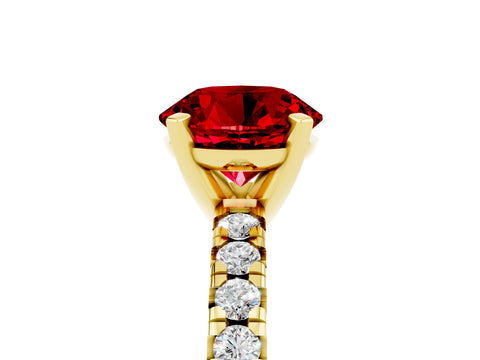 Yellow gold Round Cut Solitaire Pave Diamond Engagement Ring with Four-Prong Setting_5