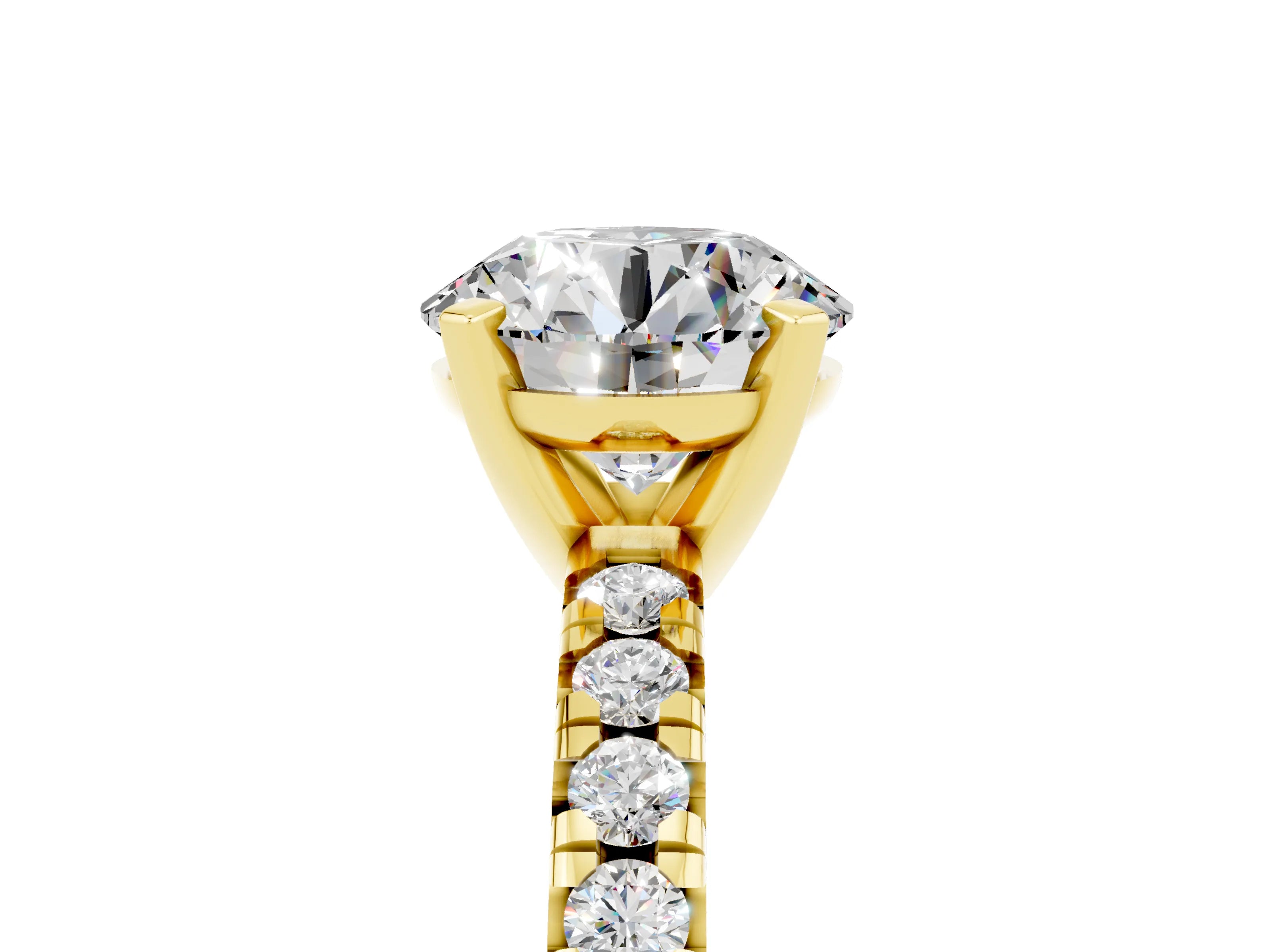Yellow gold Round Cut Solitaire Pave Diamond Engagement Ring with Four-Prong Setting_5