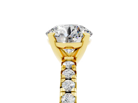 Yellow gold Round Cut Solitaire Pave Diamond Engagement Ring with Four-Prong Setting_5