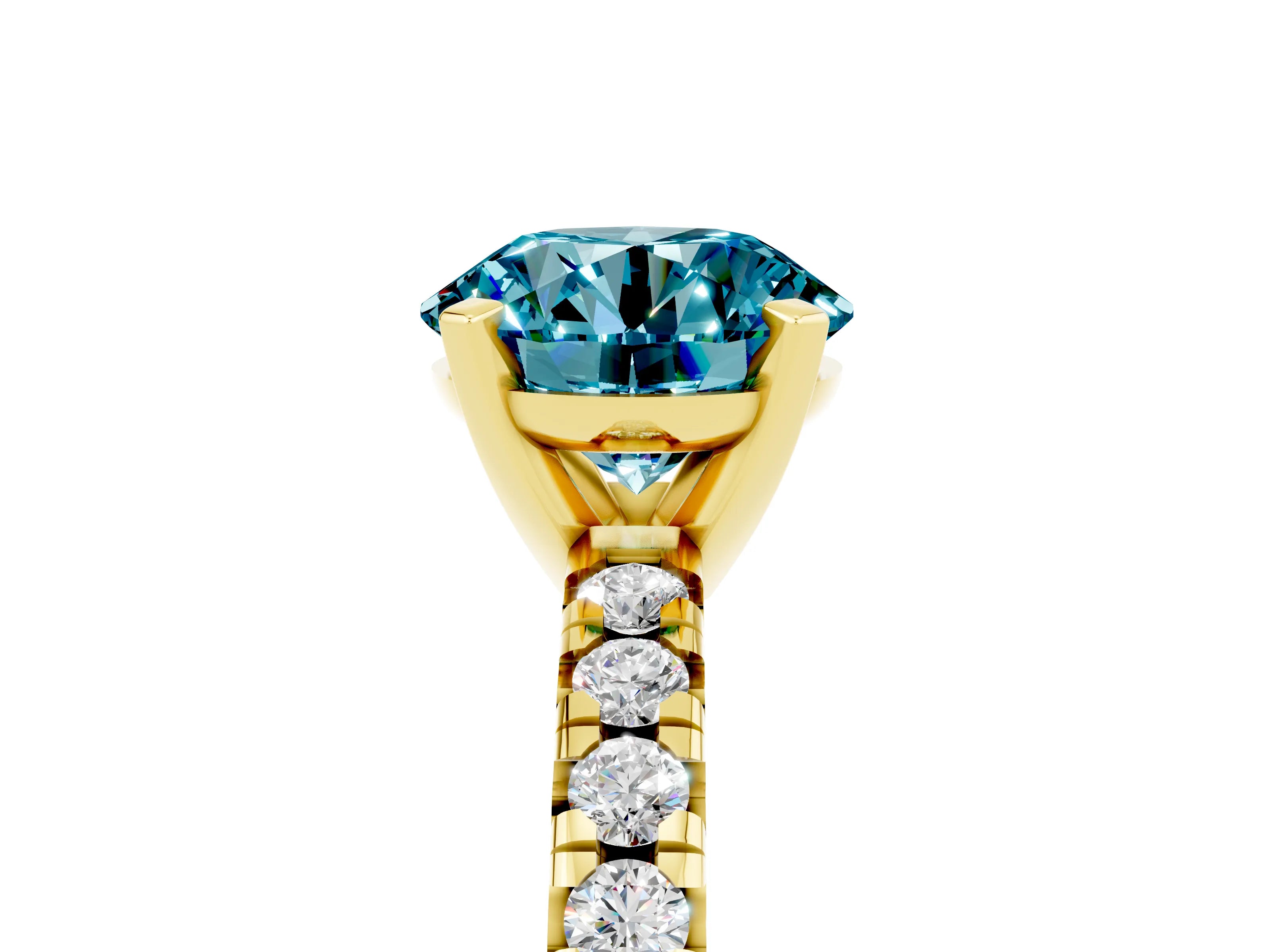 Yellow gold Round Cut Solitaire Pave Diamond Engagement Ring with Four-Prong Setting_5