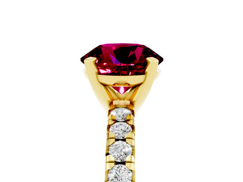 Yellow gold Round Cut Solitaire Pave Diamond Engagement Ring with Four-Prong Setting_5