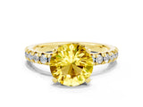 Yellow gold Round Cut Solitaire Pave Diamond Engagement Ring with Four-Prong Setting