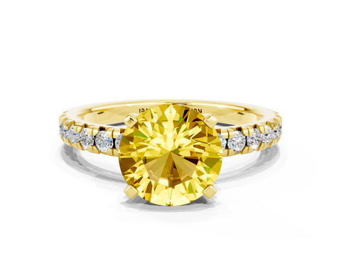 Yellow gold Round Cut Solitaire Pave Diamond Engagement Ring with Four-Prong Setting