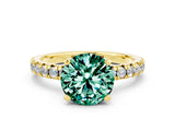 Yellow gold Round Cut Solitaire Pave Diamond Engagement Ring with Four-Prong Setting