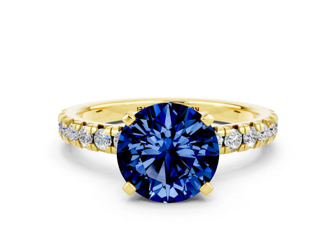 Yellow gold Round Cut Solitaire Pave Diamond Engagement Ring with Four-Prong Setting