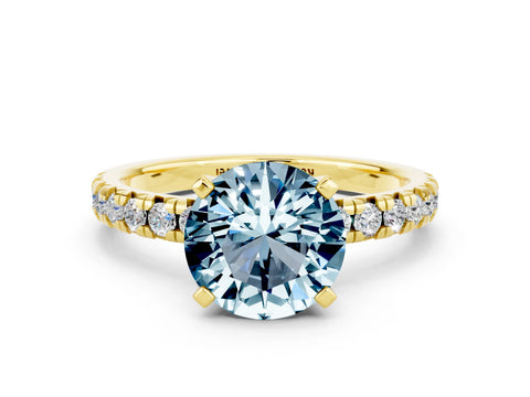 Yellow gold Round Cut Solitaire Pave Diamond Engagement Ring with Four-Prong Setting