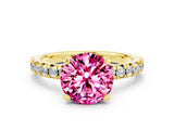 Yellow gold Round Cut Solitaire Pave Diamond Engagement Ring with Four-Prong Setting