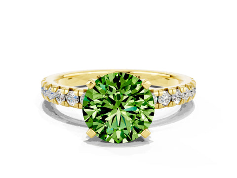 Yellow gold Round Cut Solitaire Pave Diamond Engagement Ring with Four-Prong Setting