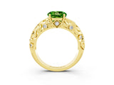 Yellow gold Round Cut Solitaire Peridot Leaf-Inspired Vine Band Ring with Prong Setting_3