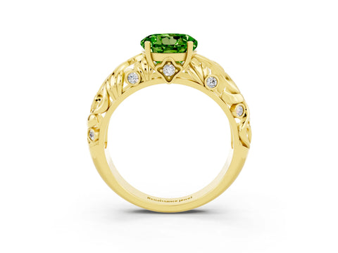 Yellow gold Round Cut Solitaire Peridot Leaf-Inspired Vine Band Ring with Prong Setting_3