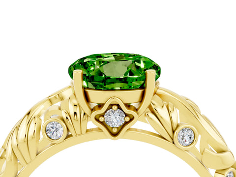 Yellow gold Round Cut Solitaire Peridot Leaf-Inspired Vine Band Ring with Prong Setting_4