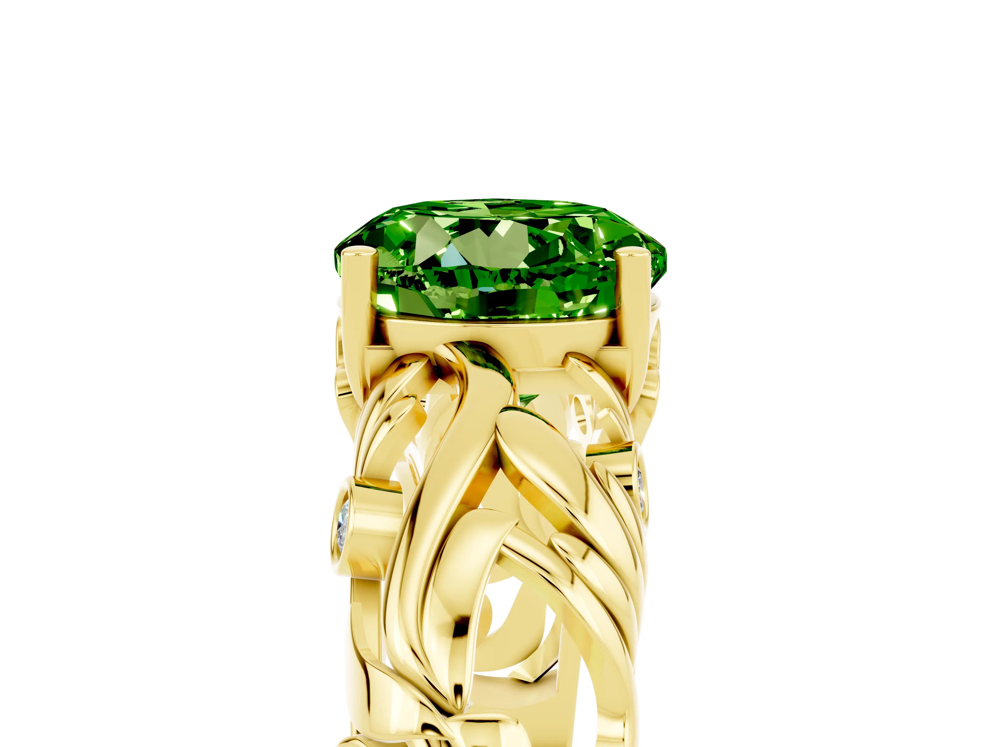 Yellow gold Round Cut Solitaire Peridot Leaf-Inspired Vine Band Ring with Prong Setting_5