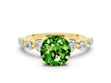 Yellow gold Round Cut Solitaire Peridot Ring with Pave Band and Four-Prong Setting